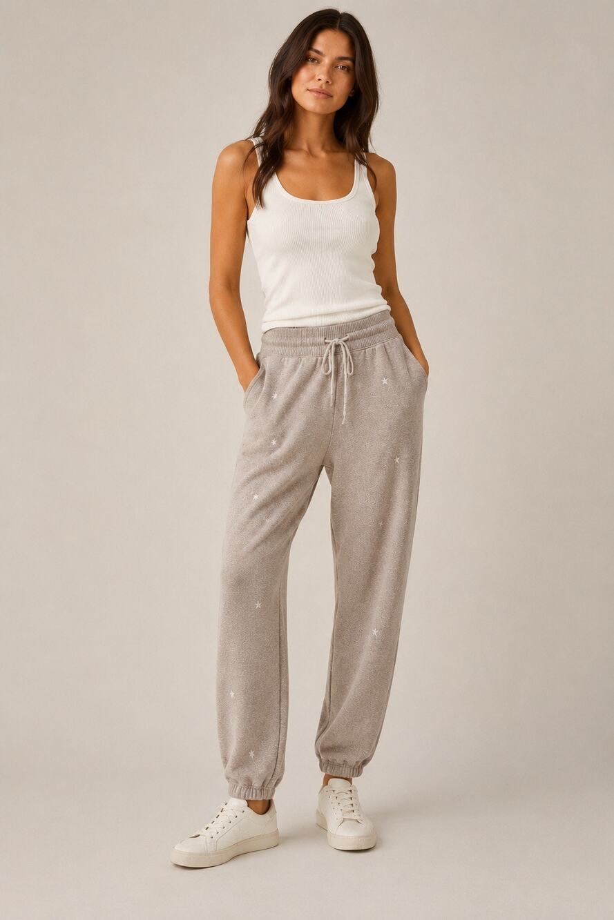 Rails Kingston Heather Brown Embroidered Stars Jogger Sweatpants – Medium